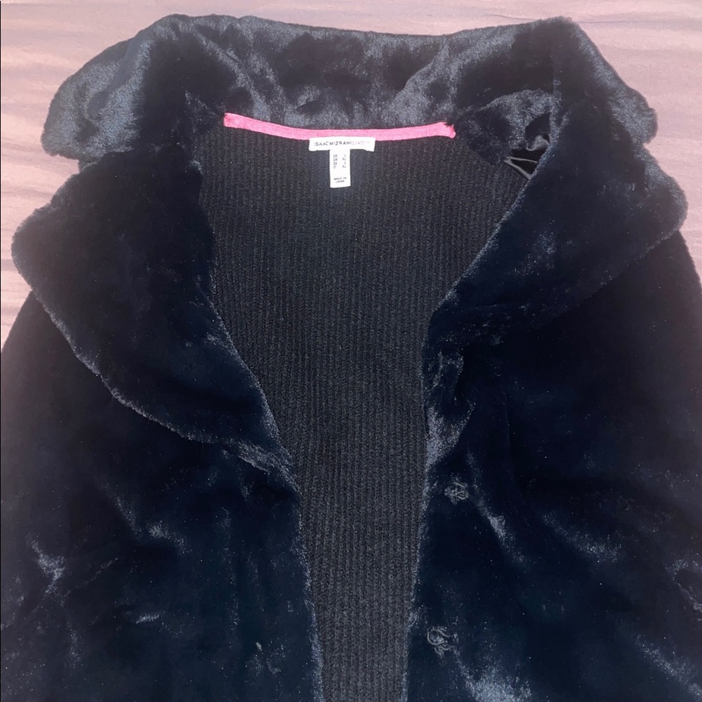 NWOT Isaac Mizrahi Live! Women's Jacket Mixed Media Faux-Fur Vest Black - Picture 5 of 9